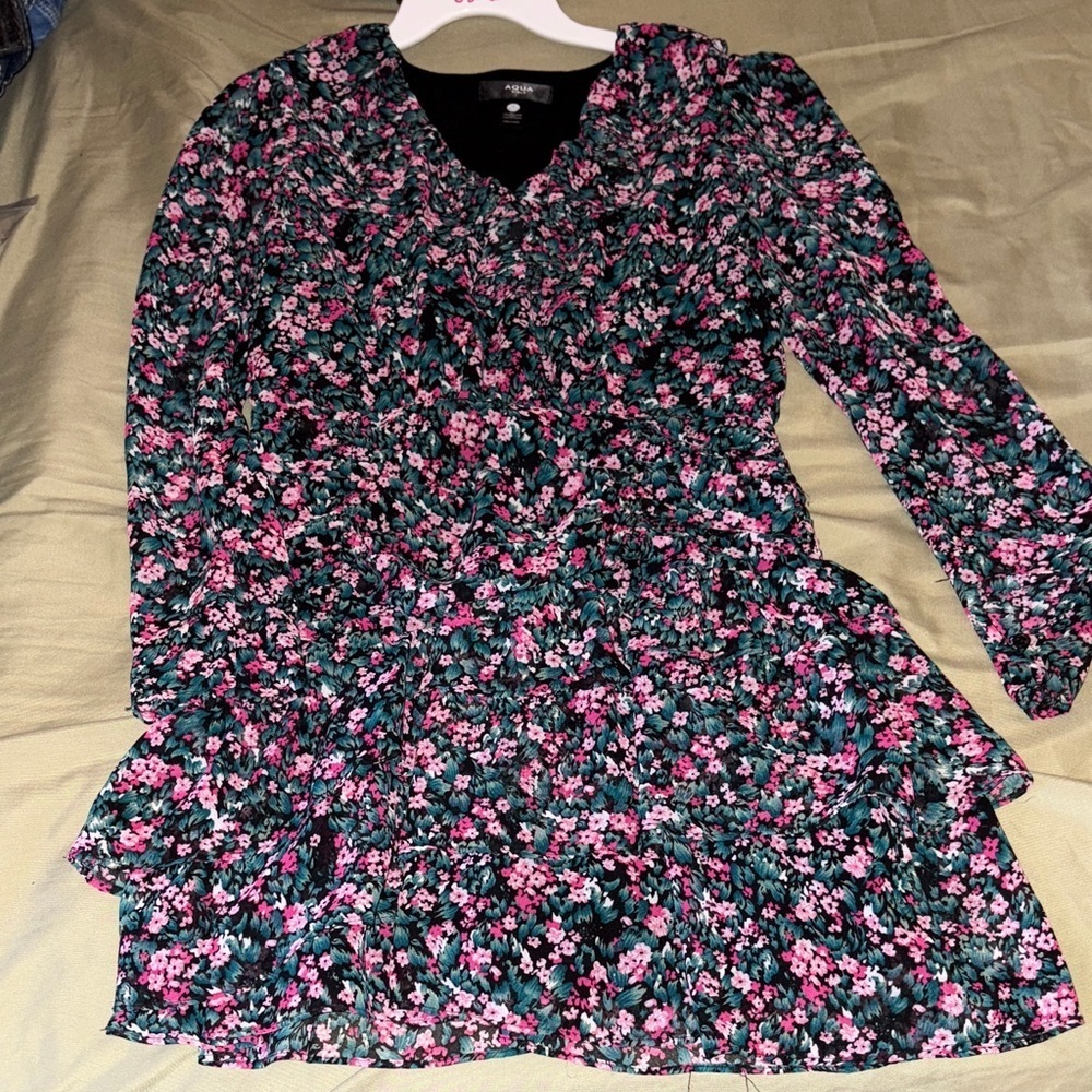 Aqua Floral Kids Dress - Pink and Black